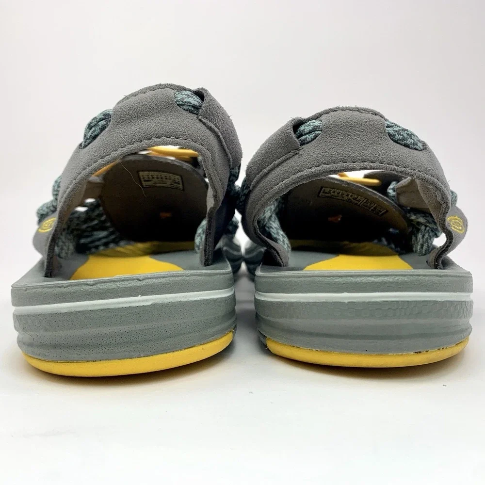 KEEN Uneek Sandals Men's 9 Grey Yellow Paracord Bungee Hiking Outdoors Slingback